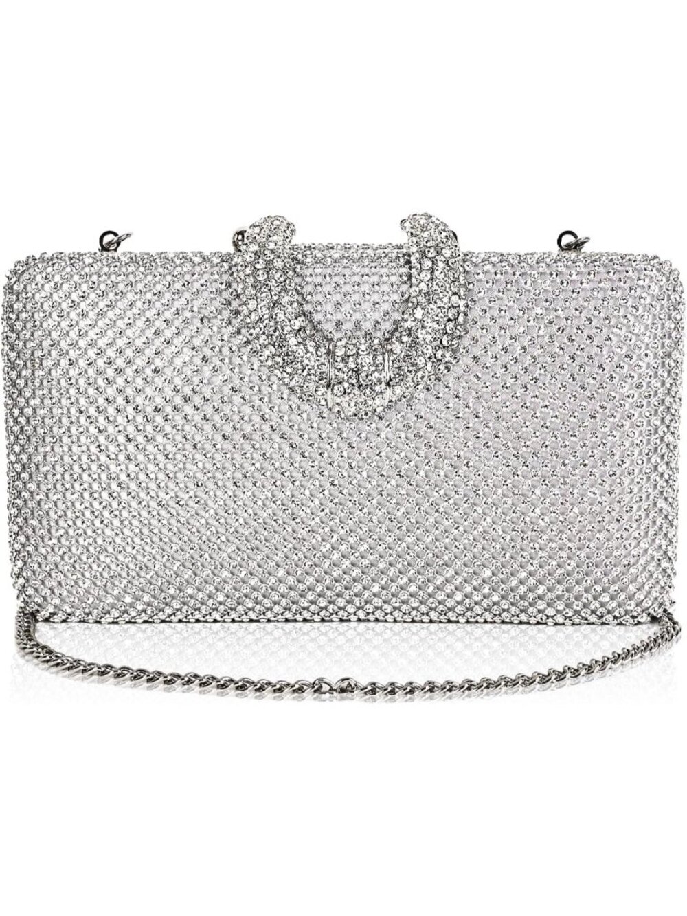 ๐ Women's Silver Party Dressy Handbag Sparkly Rhinestone Crystal Evening Clutch - Picture 3 of 6